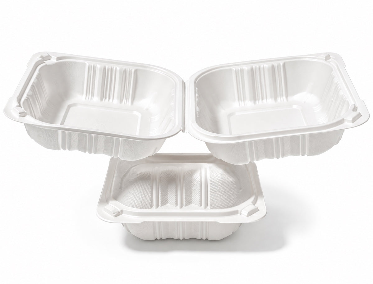 6" White Plastic Recyclable Food Container - 450ml - 250pcs In a Box